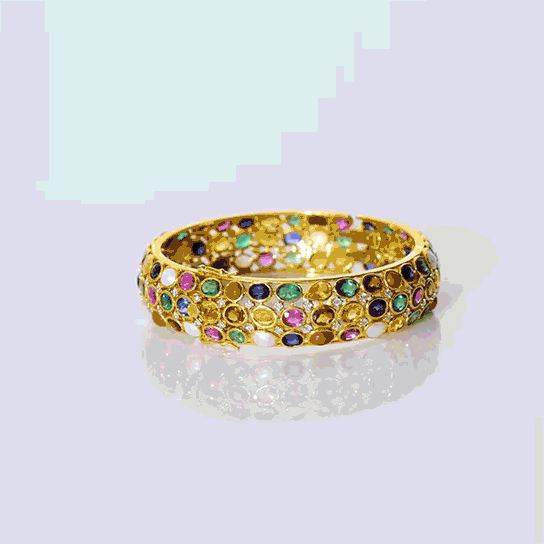 Experience the timeless elegance of our Navratan and diamond kada - (GDB0237)
