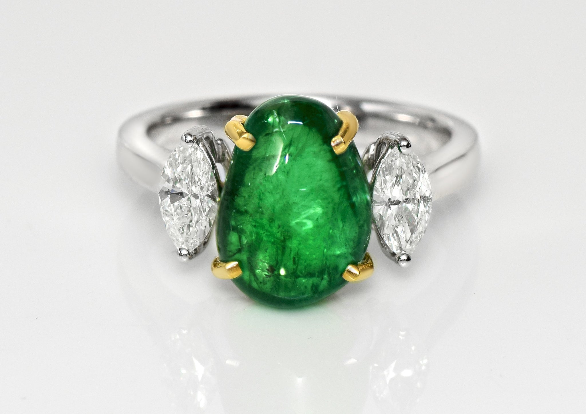 Emerald Cabochon and Fancy Shape Diamond Ring, Embrace the unique beauty of emerald cabochons harmonized with the dazzling sparkle of fancy shape diamonds. (PGDPJ)