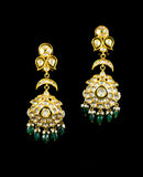 Necklace and Earring Pair, adorned with uncut diamonds and vibrant emeralds - KMNE3395