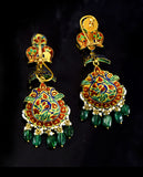 Necklace and Earring Pair, adorned with uncut diamonds and vibrant emeralds - KMNE3395