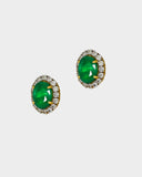 Elegant tops featuring oval emerald centres surrounded by round diamonds, combining vibrant colour with timeless design for a refined, classic look. (GDE0471)
