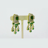 A graceful choker necklace and earring set featuring emeralds and diamonds, strung with emerald beads and pearls for subtle elegance and timeless sophistication. (GDNE0538)