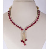 Ruby Cascade Diamond Necklace Set Brilliant oval rubies paired with sparkling diamonds create a graceful necklace set, complemented by elegant drop earrings for timeless sophistication and refined luxury.(GDNE0541)