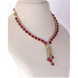 Ruby Cascade Diamond Necklace Set Brilliant oval rubies paired with sparkling diamonds create a graceful necklace set, complemented by elegant drop earrings for timeless sophistication and refined luxury.(GDNE0541)