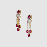 Ruby Cascade Diamond Necklace Set Brilliant oval rubies paired with sparkling diamonds create a graceful necklace set, complemented by elegant drop earrings for timeless sophistication and refined luxury.(GDNE0541)