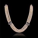 A classic three-string pearl necklace adorned with dazzling round diamonds, designed for graceful elegance and everlasting beauty.(GDNE0545)