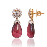 Elegant in every detail, this diamond and pink tourmaline pendant set with a gold chain is designed to shine on every occasion.(GDNE0555)