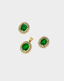 Classic pendant and earring set with oval emeralds and round diamonds, offering graceful elegance and timeless appeal. (GDPE0415 & GDE0475)
