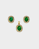 Classic pendant and earring set with oval emeralds and round diamonds, offering graceful elegance and timeless appeal. (GDPE0415 & GDE0475)
