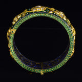 Kada in Green Enameled work in 18k gold  with uncut diamond it's a very intricate and timeless design - KMB0482