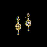 Elegant single-line necklace with matching earrings, featuring a delicate pendant, blue enameled detailing, and sparkling diamond Polki. A perfect fusion of tradition and style for graceful, standout occasions.(KMNE3466) + (kme2332)