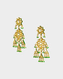 A traditional Rajasthani aad necklace and earring set crafted with diamond polki, accented by rich green stones and pearl stringing. An opulent expression of royal heritage and timeless bridal elegance. (KMNE3663)