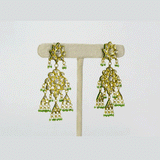 A traditional Rajasthani aad necklace and earring set crafted with diamond polki, accented by rich green stones and pearl stringing. An opulent expression of royal heritage and timeless bridal elegance. (KMNE3663)