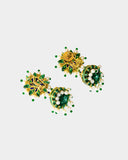 Elegant green enameled jhoomkis adorned with diamond polki and luminous pearls, blending heritage charm with modern grace. Perfect for weddings, festive occasions, and timeless luxury. (KME2457)
