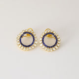 Modern fusion-style earrings featuring sparkling Polki diamonds and rich blue sapphires, crafted to add elegance, charm, and timeless beauty to every look.(KME2485)