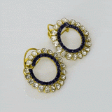 Modern fusion-style earrings featuring sparkling Polki diamonds and rich blue sapphires, crafted to add elegance, charm, and timeless beauty to every look.(KME2485)