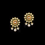 Diamond Polki & Pearl Earrings Traditional Diamond Polki earrings with red enamelled work in center, accented with lustrous pearls, beautifully crafted to reflect timeless heritage and graceful sophistication.(KME2503)