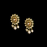 Diamond Polki & Pearl Earrings Traditional Diamond Polki earrings with red enamelled work in center, accented with lustrous pearls, beautifully crafted to reflect timeless heritage and graceful sophistication.(KME2503)