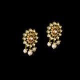 Diamond Polki & Pearl Earrings Traditional Diamond Polki earrings with red enamelled work in center, accented with lustrous pearls, beautifully crafted to reflect timeless heritage and graceful sophistication.(KME2503)