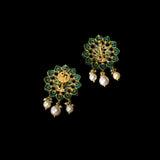 Diamond Polki & Pearl Earrings Traditional Diamond Polki earrings with red enamelled work in center, accented with lustrous pearls, beautifully crafted to reflect timeless heritage and graceful sophistication.(KME2503)