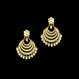 Elegant white chandbali earrings with sparkling Polki diamonds and pearl drops, designed to bring graceful traditional charm and timeless beauty to every occasion.(KME2522)