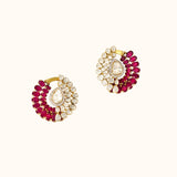 A captivating fusion design showcasing luminous Diamond Polki, sparkling diamonds, and vivid rubies, creating statement earrings perfect for every special occasion.(KME2525)