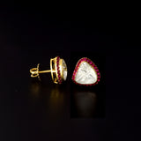 Fusion Diamond Polki & Ruby Tops A bold Diamond Polki centre embraced by vibrant ruby accents, these fusion-style tops beautifully combine timeless heritage with contemporary elegance for every occasion.(KME2533)