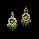 Diamond Polki, Emerald & Pearl Chandbalis Exquisite Diamond Polki chandbalis adorned with vibrant emerald drops and delicate pearls, blending timeless heritage, regal elegance, and masterful craftsmanship for every celebration.(KME2535)