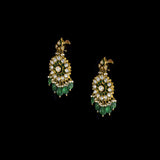 Diamond Polki, Emerald & Pearl Chandbalis Exquisite Diamond Polki chandbalis adorned with vibrant emerald drops and delicate pearls, blending timeless heritage, regal elegance, and masterful craftsmanship for every celebration.(KME2535)