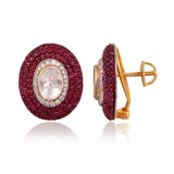 A striking fusion of natural Polki diamonds, sparkling round diamonds, and rich rubies, crafted for effortless luxury.(KME2558)