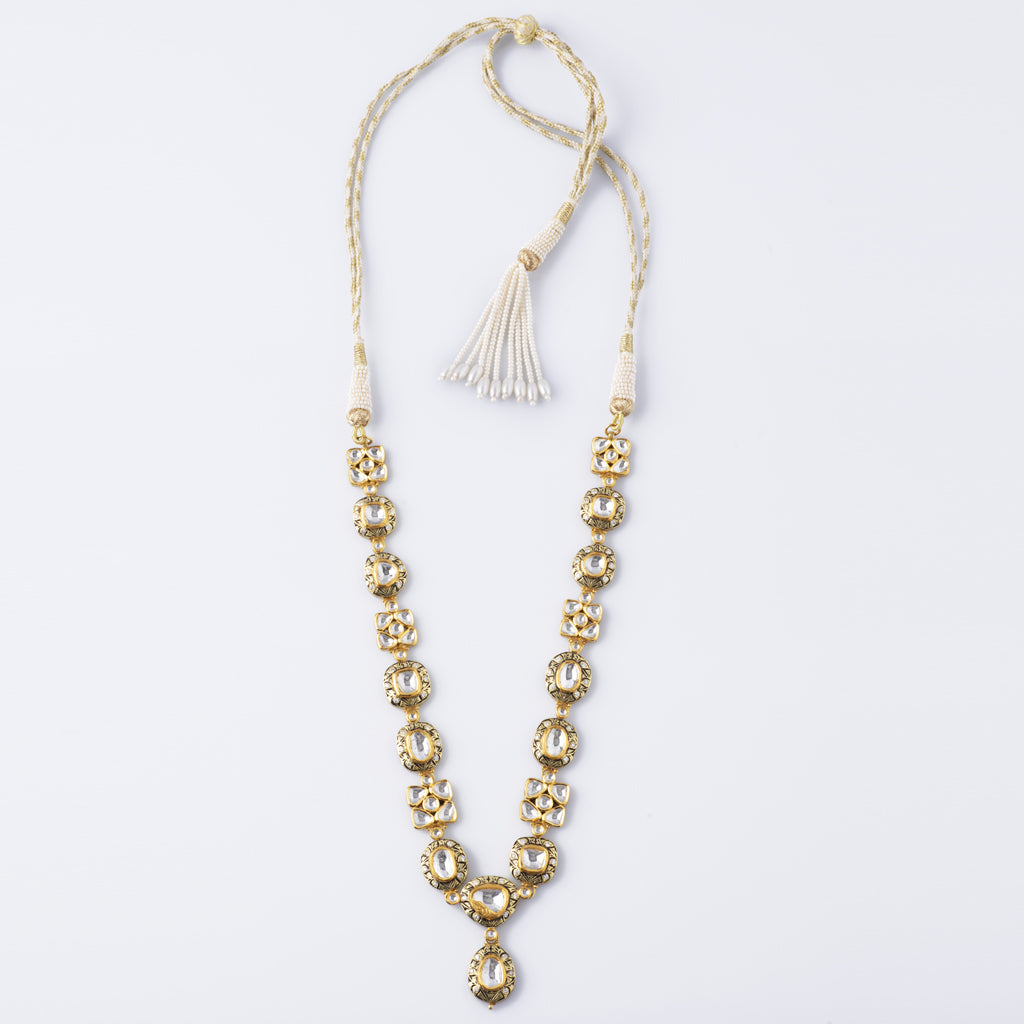 Ekposta necklace with earring pair in partash work with Diamond polki and Diamond round KMNE2944