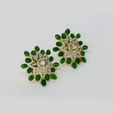 Elegant flexible small choker and tops set in fusion style, featuring dazzling diamond Polki, diamond rounds, emerald cabochons, and delicate pearl stringing. - KMNE3557