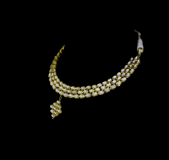 Timeless and radiant, this necklace and earring pair showcases the brilliance of all uncut diamonds. A perfect statement of elegance and tradition, ideal for weddings, celebrations, and heirloom collections.(KMNE3577)