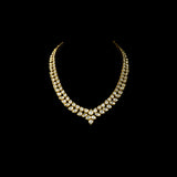 Elegant and timeless, this white two-line connected long necklace and earring pair features dazzling uncut diamonds. Perfect for adding grace and sparkle to weddings, festive events, or special celebrations.(KMNE3590) + (KME2373)