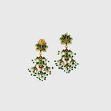 Celebrate tradition with this vibrant multi-color enameled long necklace and earring pair, adorned with uncut diamonds and pearls. Featuring intricate fish design links and a majestic peacock pendant. (KMNE3605)