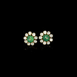 Discover refined elegance with this fusion-style necklace set, featuring a carved emerald centerpiece surrounded by uncut diamond Polki. A perfect harmony of tradition and modernity, crafted to make a statement.(KMNE3614)