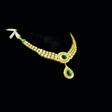 This exquisite set features luminous polki diamonds highlighted by rich green stones, embodying heritage craftsmanship and royal charm. (KMNE3675)