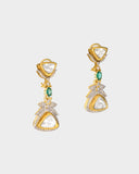 A fusion-style three-line necklace and earring set featuring diamond polki with round and emerald-cut oval diamonds, finished with sleek gold chain stringing. A contemporary take on timeless luxury, perfect for modern celebrations. (KMNE3701)