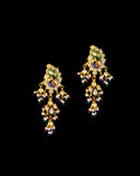 Grand statement necklace and earring pair featuring intricate peacock meenakari in vibrant hues, adorned with uncut diamond polki, highlighted by cascading multicolor beads with pearls, reflecting regal artistry and timeless bridal elegance. (KMNE3743)