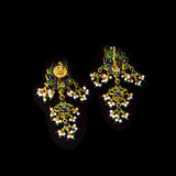 Grand statement necklace and earring pair featuring intricate peacock meenakari in vibrant hues, adorned with uncut diamond polki, highlighted by cascading multicolor beads with pearls, reflecting regal artistry and timeless bridal elegance. (KMNE3743)