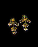 Grand statement necklace and earring pair featuring intricate peacock meenakari in vibrant hues, adorned with uncut diamond polki, highlighted by cascading multicolor beads with pearls, reflecting regal artistry and timeless bridal elegance. (KMNE3743)