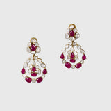 Ruby & Diamond Polki Three-Line Necklace Set Grace your celebrations with this elegant three-line necklace and earrings, featuring vibrant rubies, shimmering diamond polki, and timeless craftsmanship for sophisticated traditional luxury.(KMNE3751)