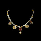 Traditional Diamond Polki & Ruby Necklace Set Celebrate timeless elegance with this traditional necklace and tops, featuring diamond polki, vibrant ruby accents, delicate pearl stringing, and exquisite handcrafted heritage-inspired artistry.(KMNE3753)