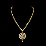 Single-Line Diamond Polki Necklace An elegant single-line diamond polki necklace featuring a beautifully crafted statement pendant, blending timeless artistry with graceful sophistication for every special occasion.(KMNE3755)