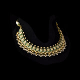 Green Enamelled Diamond Polki Necklace Set Traditional green enamelled necklace set adorned with sparkling diamond polki and delicate pearl hangings, paired with matching earrings for timeless elegance and festive charm.(KMNE3766)