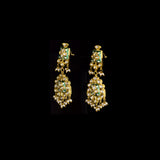 Green Enamelled Diamond Polki Necklace Set Traditional green enamelled necklace set adorned with sparkling diamond polki and delicate pearl hangings, paired with matching earrings for timeless elegance and festive charm.(KMNE3766)