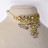 Traditional Peacock Diamond Polki Choker Set Traditional peacock design choker with matching earrings, crafted in diamond polki, vibrant enamel detailing, and pearl hangings, celebrating timeless Indian artistry and elegance.(KMNE3773)