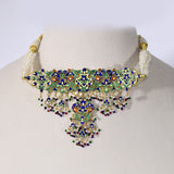 Traditional Peacock Diamond Polki Choker Set Traditional peacock design choker with matching earrings, crafted in diamond polki, vibrant enamel detailing, and pearl hangings, celebrating timeless Indian artistry and elegance.(KMNE3773)