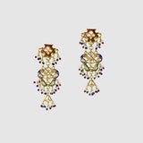 Traditional Peacock Diamond Polki Choker Set Traditional peacock design choker with matching earrings, crafted in diamond polki, vibrant enamel detailing, and pearl hangings, celebrating timeless Indian artistry and elegance.(KMNE3773)