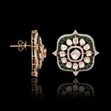 A striking fusion of heritage and modern glamour, this Polki diamond necklace set shines with brilliant diamonds and elegant green stones.(KMNE3791)